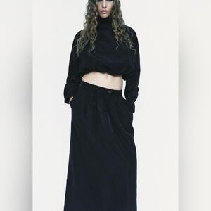 Zara 90s Style Parachute Black Maxi Skirt With Drawstring Medium - Large